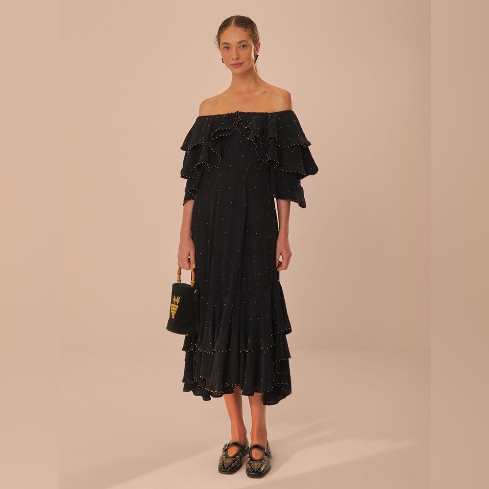 NWT Farm Rio Black Off Shoulder Maxi Dress size M